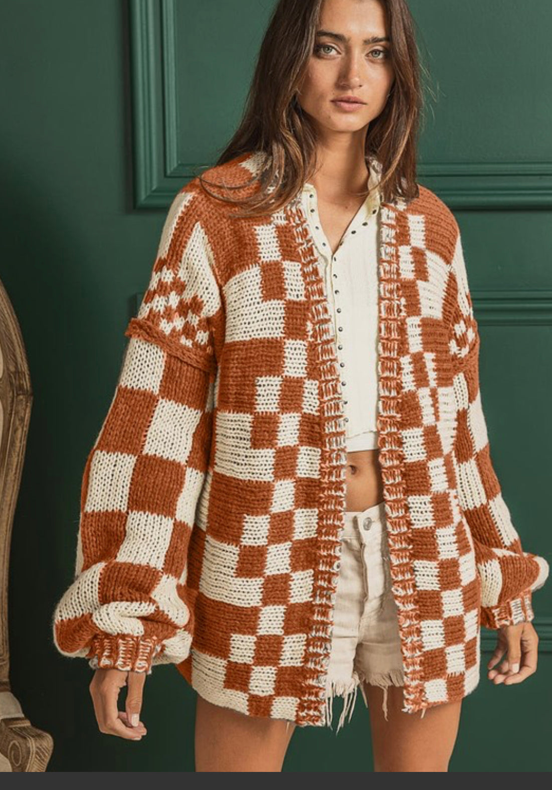 Rust checkered cardigan
