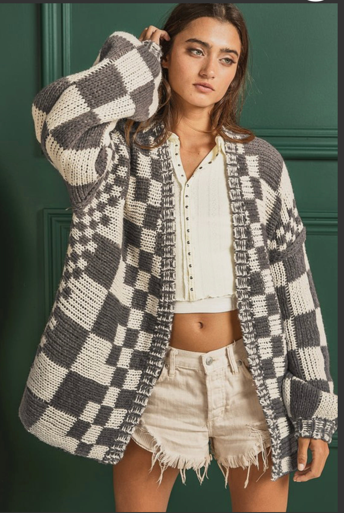 Charcoal checkered cardigan